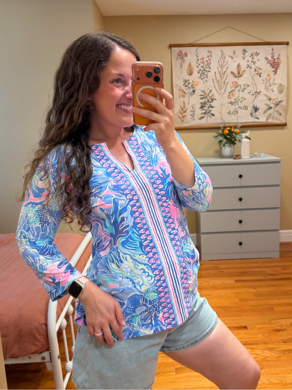 Lilly Pulitzer Vibrant Blue & Pink Printed Women’s Tunic Top Medium